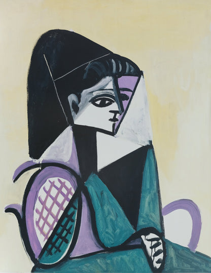 Pablo PICASSO : Portrait de femme à la robe verte - Affiche originale en couleurs