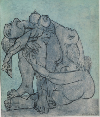 Pablo PICASSO : Deux femmes enlacées - Affiche originale en couleurs