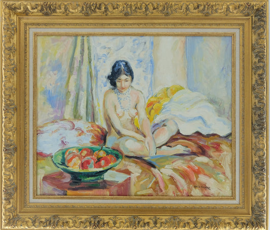 Katia PISSARRO : Nu aux fruits - Huile sur toile signée