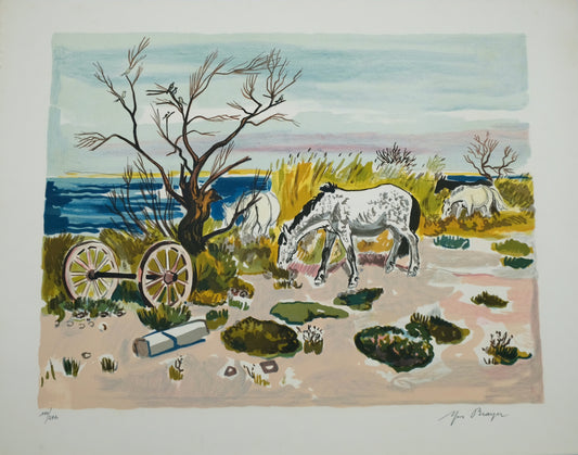 Yves BRAYER : Cheval au bord de l'étang - Lithographie originale signée