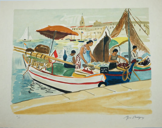 Yves BRAYER : Marchands du Vieux-Port - Lithographie originale signée