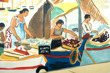 Yves BRAYER : Marchands du Vieux-Port - Lithographie originale signée