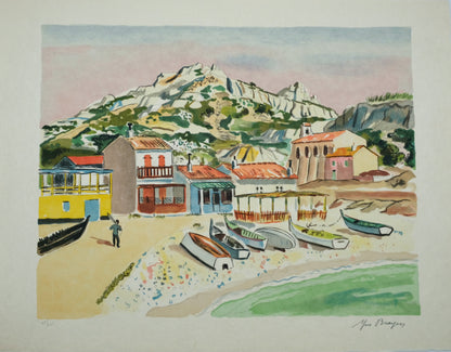 Yves BRAYER : Le port de pêche de Callelongue - Lithographie originale signée