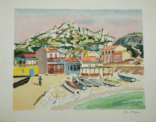 Yves BRAYER : Le port de pêche de Callelongue - Lithographie originale signée
