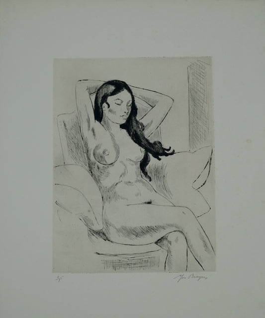 Yves BRAYER : Nu aux bras levés - Gravure originale signée