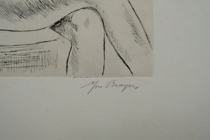 Yves BRAYER : Nu aux bras levés - Gravure originale signée