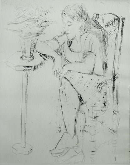 François DESNOYER : La femme accoudée au guéridon - Gravure originale signée