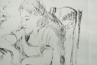 François DESNOYER : La femme accoudée au guéridon - Gravure originale signée
