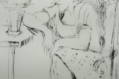 François DESNOYER : La femme accoudée au guéridon - Gravure originale signée