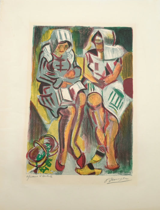 François DESNOYER : Liseuses aux coiffes blanches - Lithographie originale signée