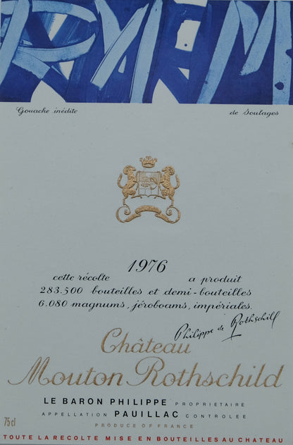 Pierre SOULAGES : Étiquette originale de vin – Château Mouton Rothschild 1976