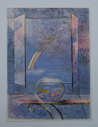 Pierre GARCIA FONS : Composition à la fenêtre Aqua - Lithographie originale signée