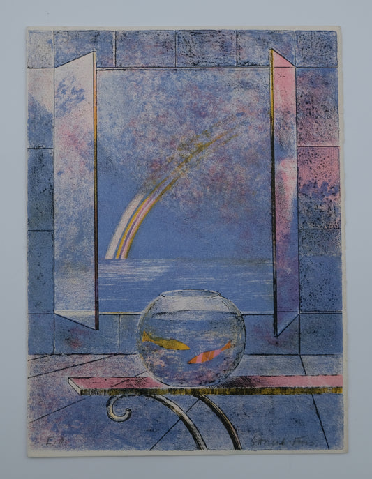Pierre GARCIA FONS : Composition à la fenêtre Aqua - Lithographie originale signée