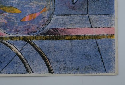 Pierre GARCIA FONS : Composition à la fenêtre Aqua - Lithographie originale signée