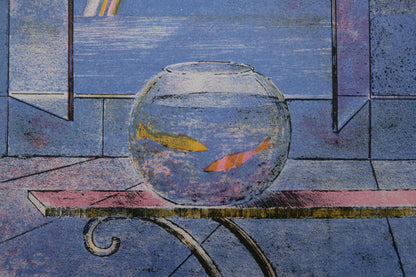 Pierre GARCIA FONS : Composition à la fenêtre Aqua - Lithographie originale signée