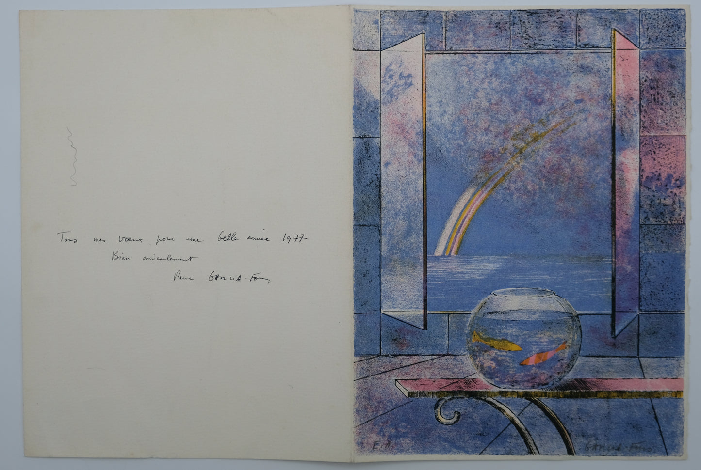 Pierre GARCIA FONS : Composition à la fenêtre Aqua - Lithographie originale signée