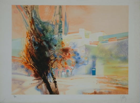 Daniel GELIS : Paysage de Provence - Lithographie originale signée