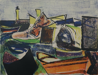 François DESNOYER : Le port de Sète - Lithographie originale signée