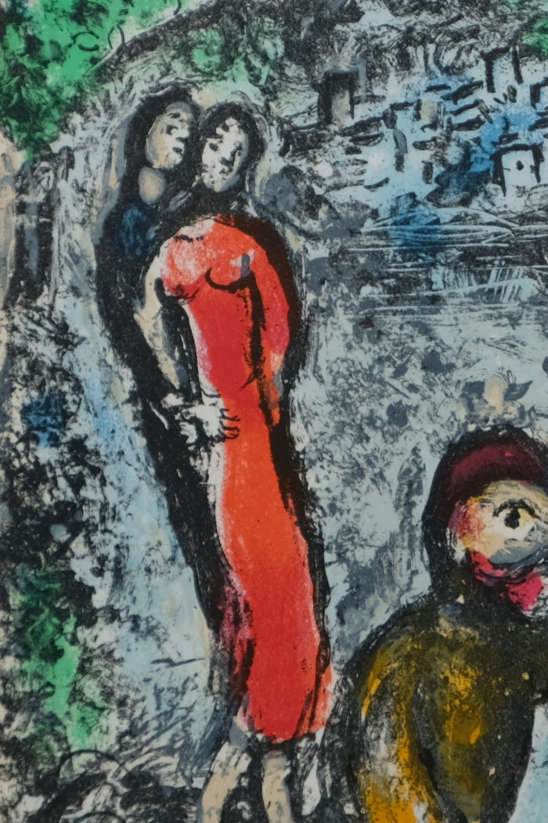 Marc CHAGALL : Couple et artiste devant Saint Jeannet - Lithographie originale