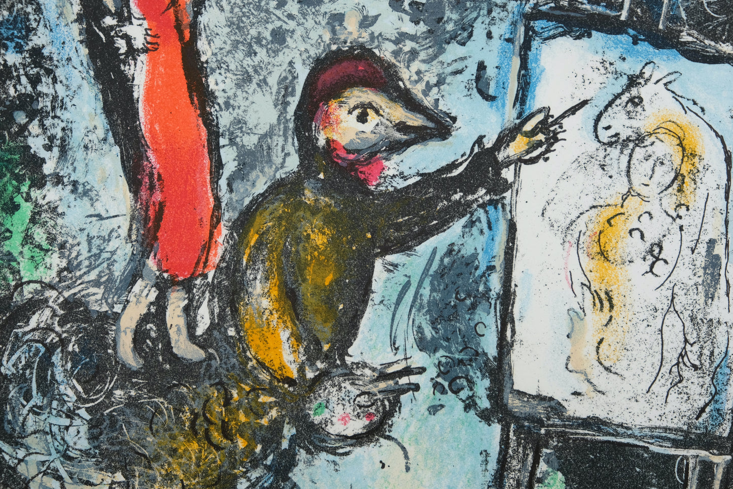 Marc CHAGALL : Couple et artiste devant Saint Jeannet - Lithographie originale