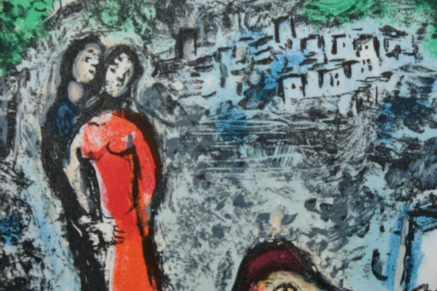 Marc CHAGALL : Couple et artiste devant Saint Jeannet - Lithographie originale