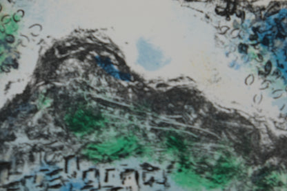 Marc CHAGALL : Couple et artiste devant Saint Jeannet - Lithographie originale