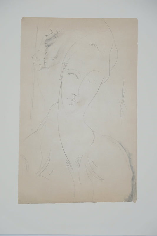Amedeo MODIGLIANI : Étude d'une femme avec dédicace et petit dessin - Lithographie signée