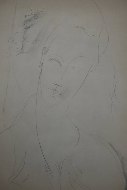 Amedeo MODIGLIANI : Étude d'une femme avec dédicace et petit dessin - Lithographie signée