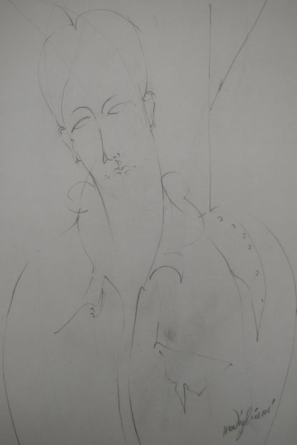 Amedeo MODIGLIANI : Portrait de Lunia pensive - Lithographie signée