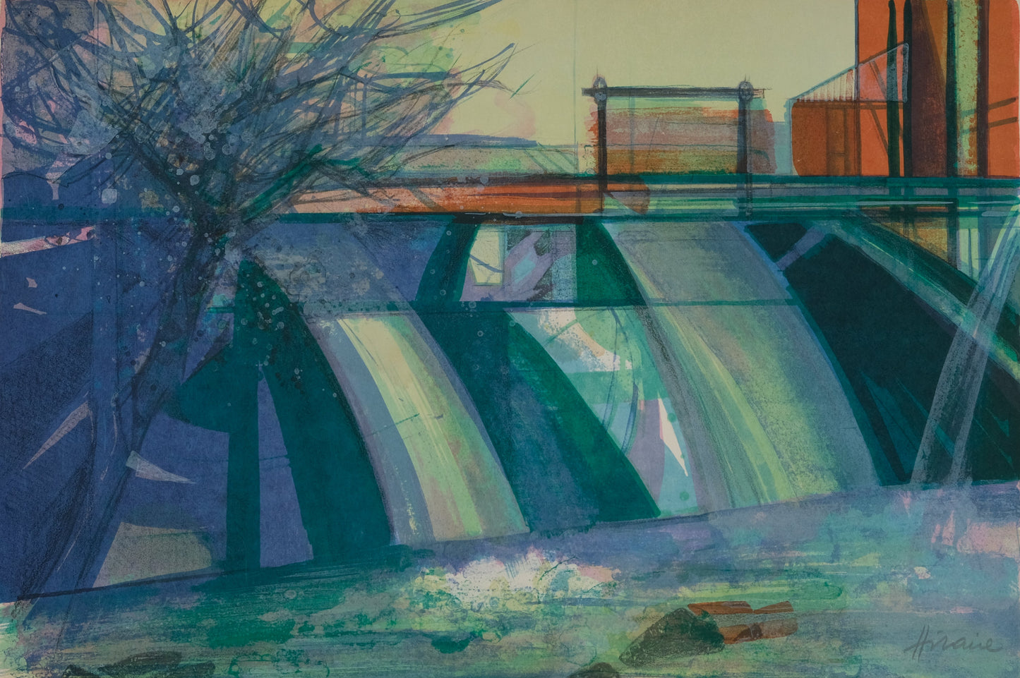 Camille HILAIRE : Le Barrage - Lithographie originale signée