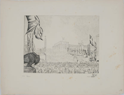 Jean Emile LABOUREUR : Les fontaines du Trocadéro - Gravure originale signée