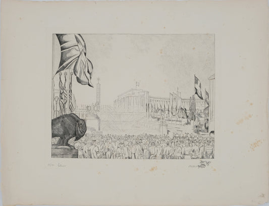 Jean Emile LABOUREUR : Les fontaines du Trocadéro - Gravure originale signée