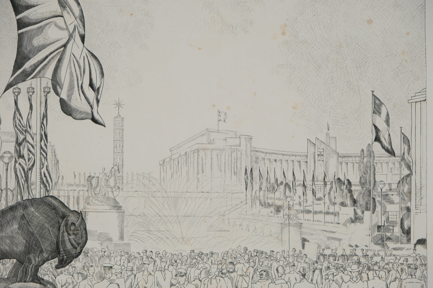 Jean Emile LABOUREUR : Les fontaines du Trocadéro - Gravure originale signée