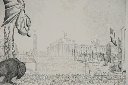 Jean Emile LABOUREUR : Les fontaines du Trocadéro - Gravure originale signée