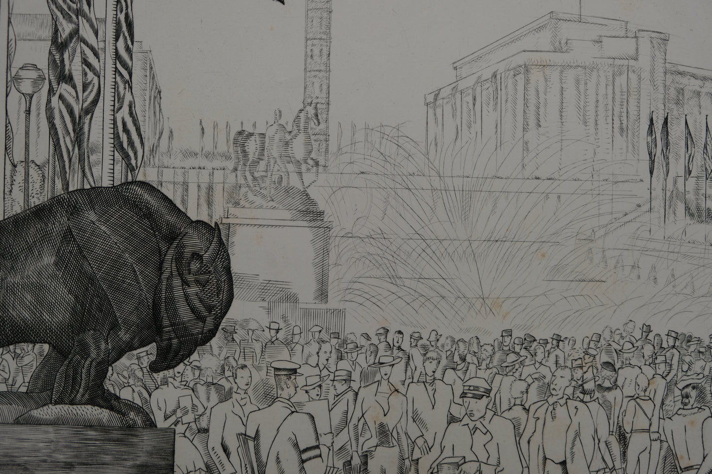 Jean Emile LABOUREUR : Les fontaines du Trocadéro - Gravure originale signée
