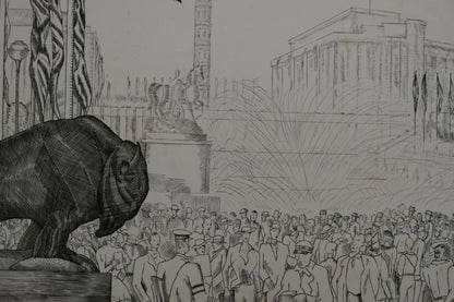 Jean Emile LABOUREUR : Les fontaines du Trocadéro - Gravure originale signée