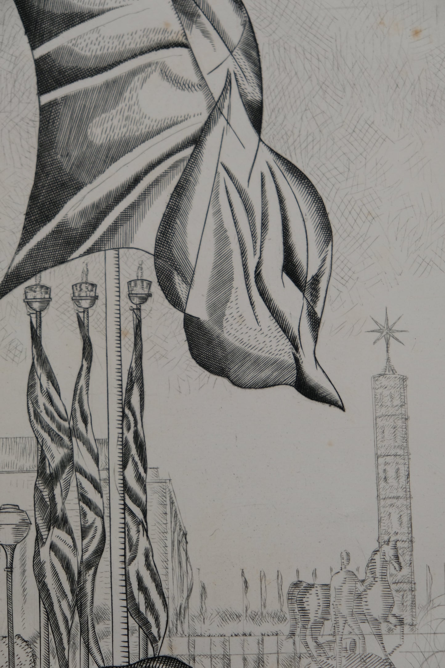 Jean Emile LABOUREUR : Les fontaines du Trocadéro - Gravure originale signée