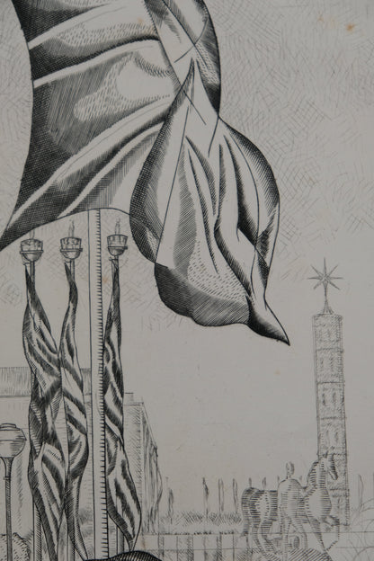 Jean Emile LABOUREUR : Les fontaines du Trocadéro - Gravure originale signée