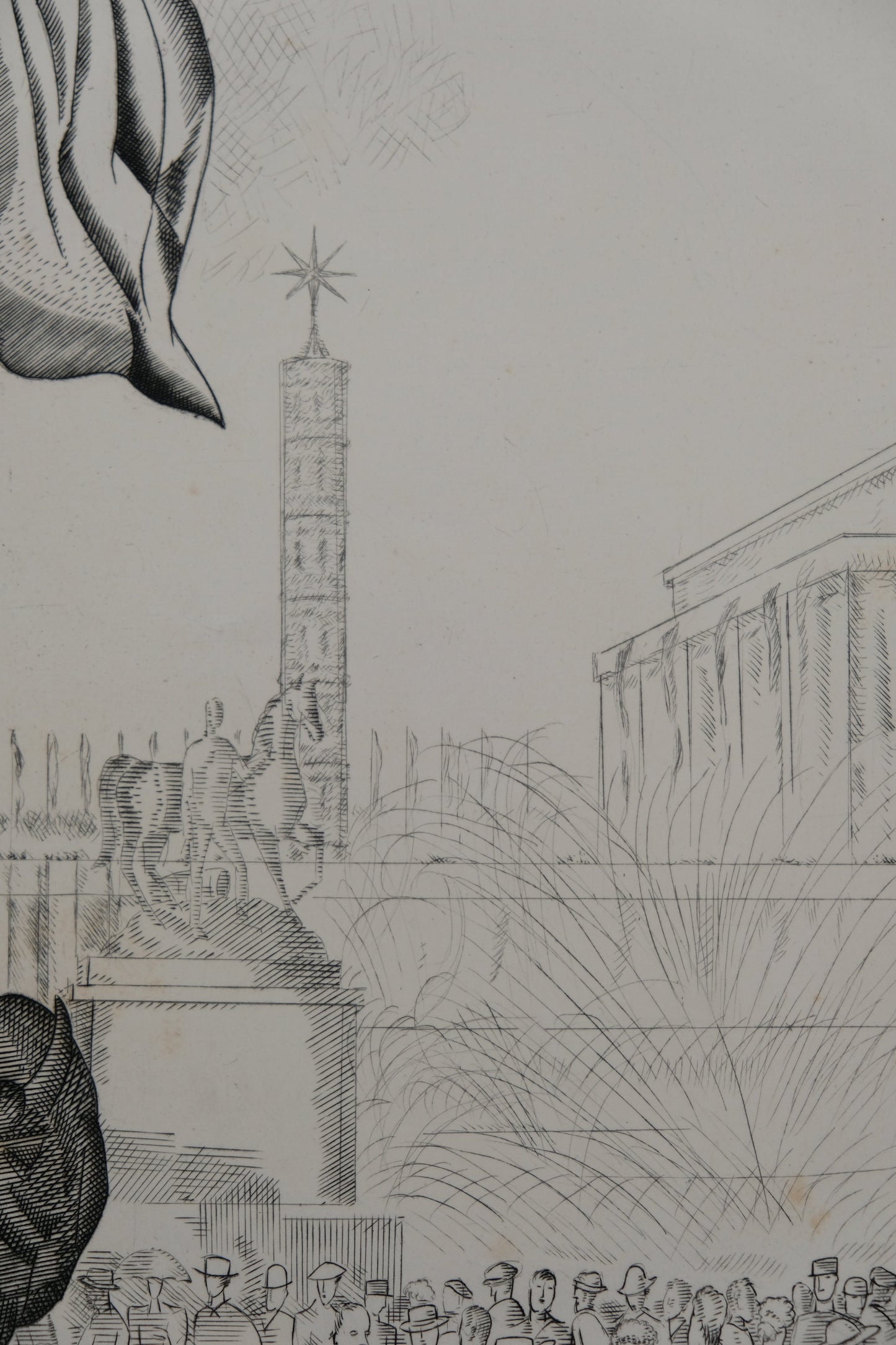 Jean Emile LABOUREUR : Les fontaines du Trocadéro - Gravure originale signée