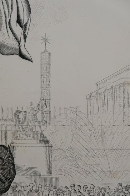 Jean Emile LABOUREUR : Les fontaines du Trocadéro - Gravure originale signée