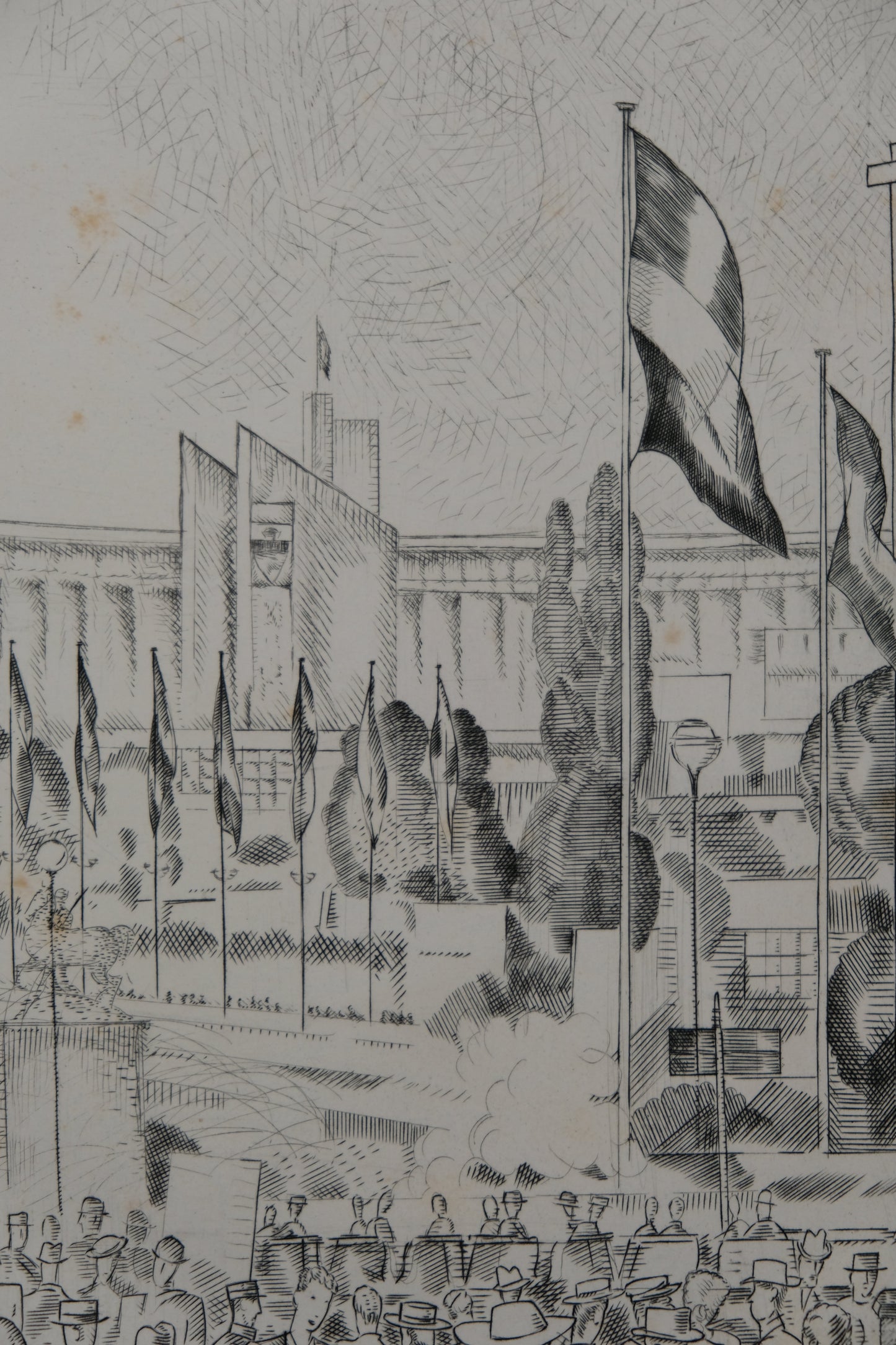Jean Emile LABOUREUR : Les fontaines du Trocadéro - Gravure originale signée