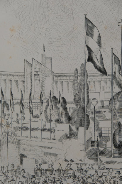 Jean Emile LABOUREUR : Les fontaines du Trocadéro - Gravure originale signée