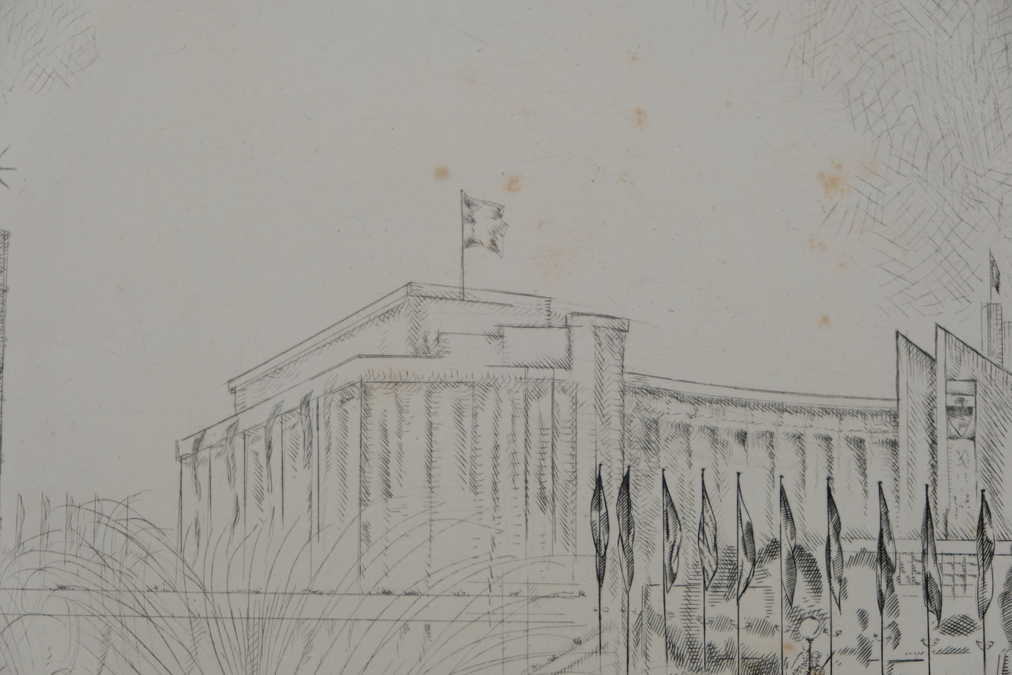 Jean Emile LABOUREUR : Les fontaines du Trocadéro - Gravure originale signée