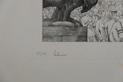 Jean Emile LABOUREUR : Les fontaines du Trocadéro - Gravure originale signée