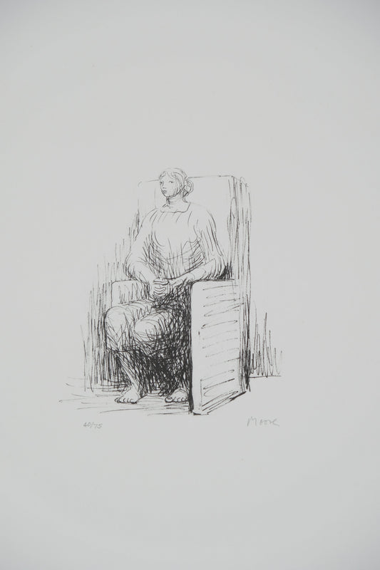 Henry MOORE : Femme assise dans un fauteuil - Lithographie originale signée