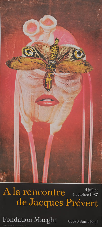 A la rencontre de Jacques Prévert : Visage-Papillon - Affiche originale en couleurs