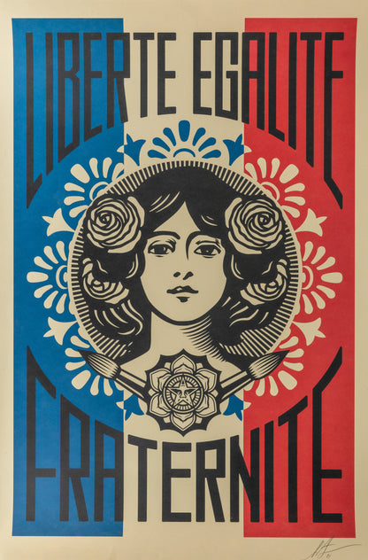 Shepard FAIREY (OBEY) : Liberté, Egalité, Fraternité - Lithographie originale signée