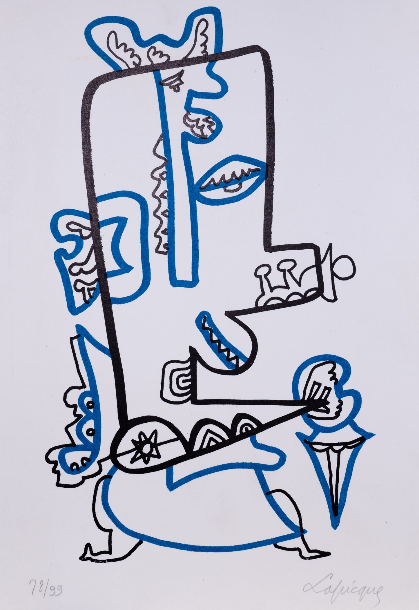 Charles LAPICQUE : Personnage bleu et noir - Lithographie originale signée