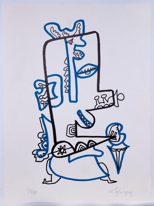 Charles LAPICQUE : Personnage bleu et noir - Lithographie originale signée