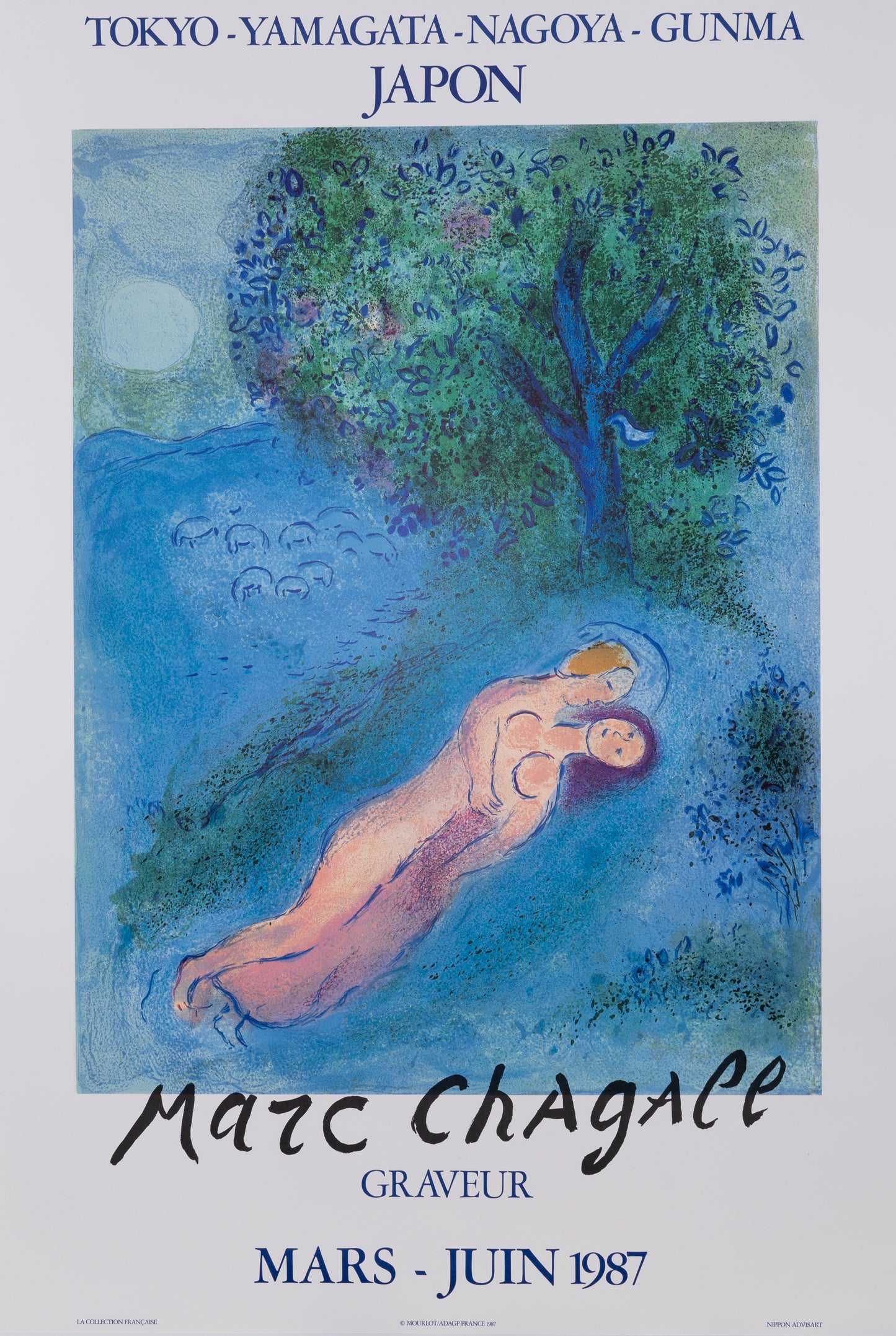 Marc CHAGALL : Les amoureux devant l'arbre, Philetas - Affiche en lithographie originale signée